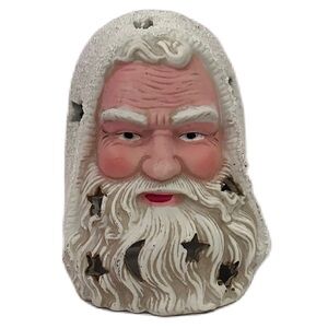 Vintage Ceramic Santa Claus Votive Tea Light Candle Holder Star  Moon Cutouts 5”